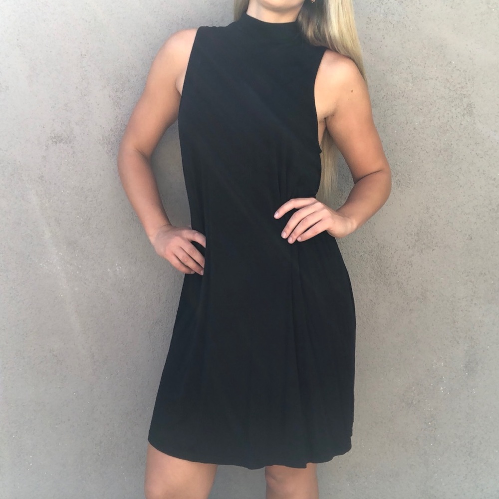 Angie black high necked flowy dress